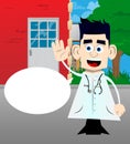 Funny cartoon doctor with waving hand. Royalty Free Stock Photo