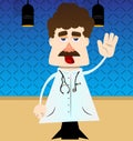 Funny cartoon doctor with waving hand. Royalty Free Stock Photo