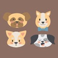 Funny cartoon dog character heads bread cartoon puppy friendly adorable canine vector illustration. Royalty Free Stock Photo