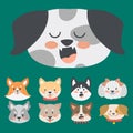 Funny cartoon dog character heads bread cartoon puppy friendly adorable canine vector illustration. Royalty Free Stock Photo