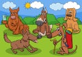 Funny cartoon dog characters group in the meadow Royalty Free Stock Photo