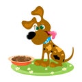 Funny cartoon dog with a full bowl of food Royalty Free Stock Photo