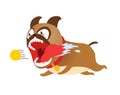 Funny cartoon dog running after tennis ball. Cute puppy vector illustration. Royalty Free Stock Photo