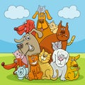 funny cartoon dogs and cats characters group Royalty Free Stock Photo