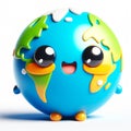 Funny cartoon of Earth globe. World Earth Day. AI generated