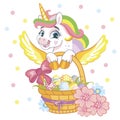 Funny cartoon Easter unicorn vector illustration