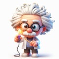 Funny cartoon of Einstein, the famous physicist with shaggy hair. AI generated