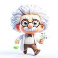 Funny cartoon of Einstein, the famous physicist with shaggy hair. AI generated