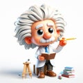 Funny cartoon of Einstein, the famous physicist with shaggy hair. AI generated