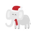 Funny cartoon elephant in Santa hat on his head, isolated on a white background Royalty Free Stock Photo