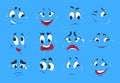 Funny cartoon expressions. Evil angry faces crazy character sketches fun smile comic caricature smiley face. Vector