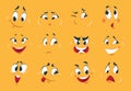 Funny cartoon faces. Angry character expressions eyes doodle crazy mouth fun sketch weird comic. Cartoons expression