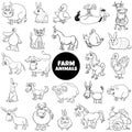 funny cartoon farm animal characters big set coloring page Royalty Free Stock Photo