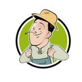 Funny cartoon farmer in a badge