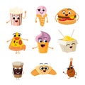 Funny cartoon fast food vector set