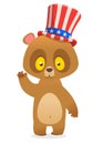 Funny cartoon fat bear wearing Uncle Sam hat. Grizzly character design for American Independence Day