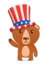 Funny cartoon fat bear wearing Uncle Sam hat. Grizzly character design for American Independence Day