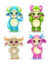 Funny cartoon fluffy baby monsters set