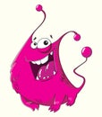 Funny cartoon fluffy pink monster with a smile