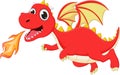 Funny cartoon flying dragon with fire