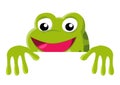 Funny cartoon of a frog peeking from behind the wall