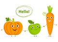 Funny Cartoon fruits and vegetables with eyes in flat style. Royalty Free Stock Photo