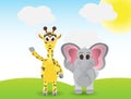 Funny cartoon giraffe and elephant Royalty Free Stock Photo