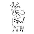 Funny cartoon giraffe with scarf. Black and white vector hand drawn illustration for coloring book Royalty Free Stock Photo