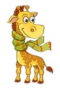 Funny cartoon giraffe with scarf