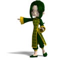 Funny cartoon girl in green china dress. 3D