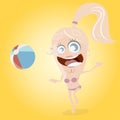 Funny cartoon girl is playing beach ball Royalty Free Stock Photo