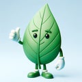 Funny cartoon of a green leaf. Tree world Day. AI generated