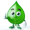 Funny cartoon of a green leaf. Tree world Day. AI generated