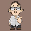 Funny cartoon guy with glasses approvingly showing thumb up Royalty Free Stock Photo