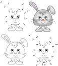 Funny cartoon hare. Vector illustration. Coloring and dot to dot
