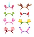 Funny cartoon headbands with horns and ears.