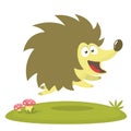 Funny cartoon hedgehog running on the meadow. Isolated. Vector illustration.