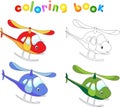 Funny cartoon helicopter. Coloring book for children