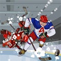 Funny cartoon hockey players play hockey on the ice Royalty Free Stock Photo