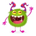 Funny cartoon horned green monster. Halloween vector ilustration