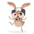 Funny cartoon illustration of a crazy rabbit with headphones