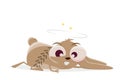Funny cartoon illustration of a crazy rabbit run over by a car