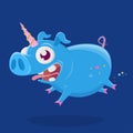 Cartoon illustration of a crazy unicorn pig