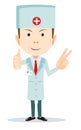 Funny cartoon illustration of a friendly doctor