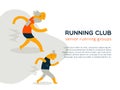 Funny cartoon illustration of running senior couple. Senior running club vector concept. Web banner template. Royalty Free Stock Photo