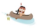 Funny cartoon indian in a canoe
