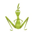 Funny cartoon insect isolated on white. Vector grasshopper character. Happy animal. Colorful hand drawn illustration