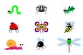 Funny cartoon insects. A set of 9 images. Vector Royalty Free Stock Photo