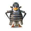 Funny cartoon Japanese samurai penguin warrior has real attitude, 3d illustration