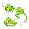 Funny cartoon jumping frog set vector sketch drawing